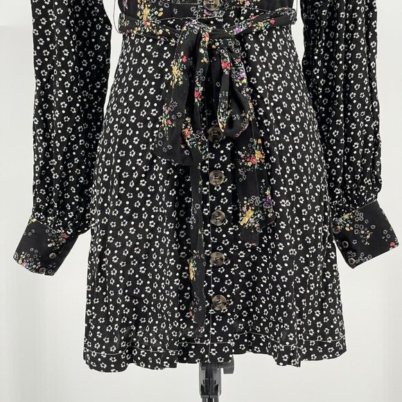 Free People Wonderland Floral Dress XS Floral‎ Pleated Sash Tie Sleeve Button - Picture 5 of 10